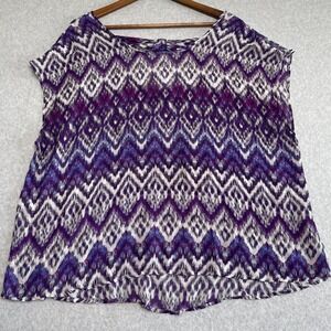 Torrid Sleevless Blouse Purple Geo All Over Print Size 1 (14/16) Womens Sheer